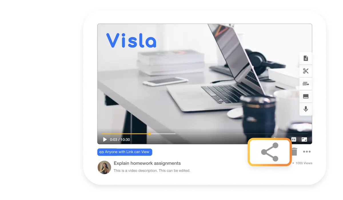 Seamless sharing feature on Script to Video platform, Visla hosting interface showcasing video distribution and download options